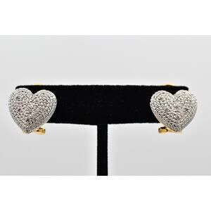 BR KRN Heart Earrings Textured Silver Tone Gold Signed BinBF